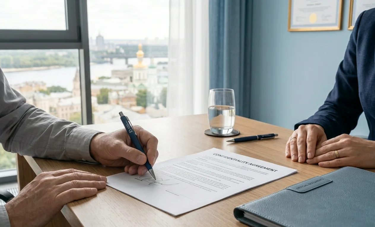 Подписание договора о конфиденциальности перед проверкой на полиграфе