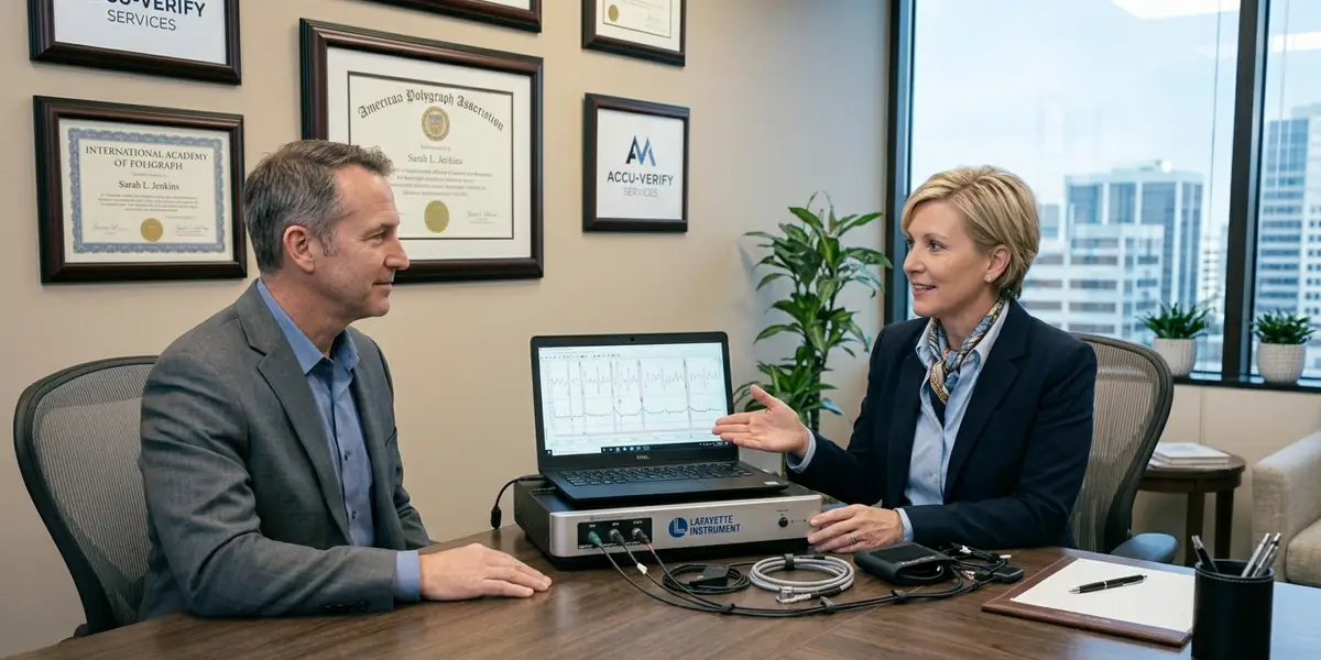 Polygraph examiner conducting a consultation with a client