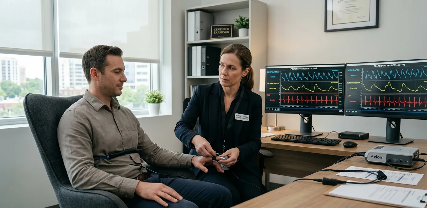 Профессиональный полиграфолог в Киеве проводит проверку на детекторе лжи в современном кабинете