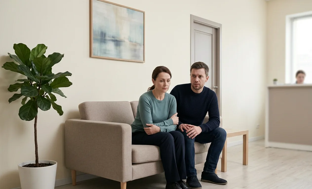 Семейная пара в ожидании результатов проверки на полиграфе