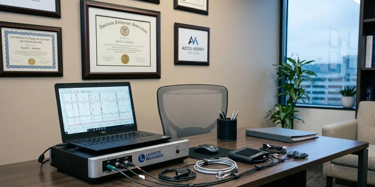Modern computerized polygraph with sensors on the specialist's desk