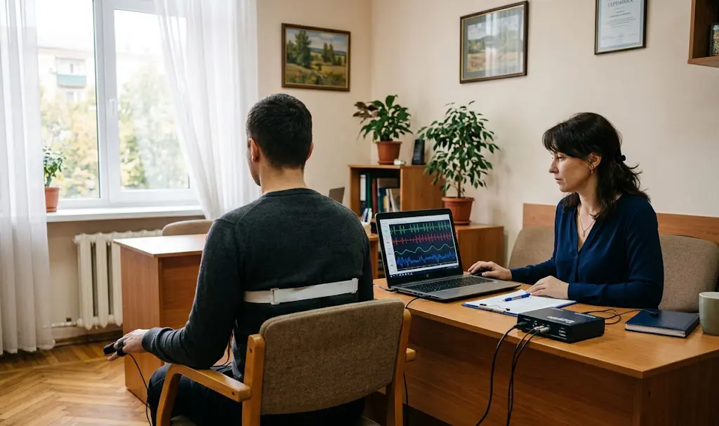Поліграфолог проводить перевірку на детекторі брехні у Львові