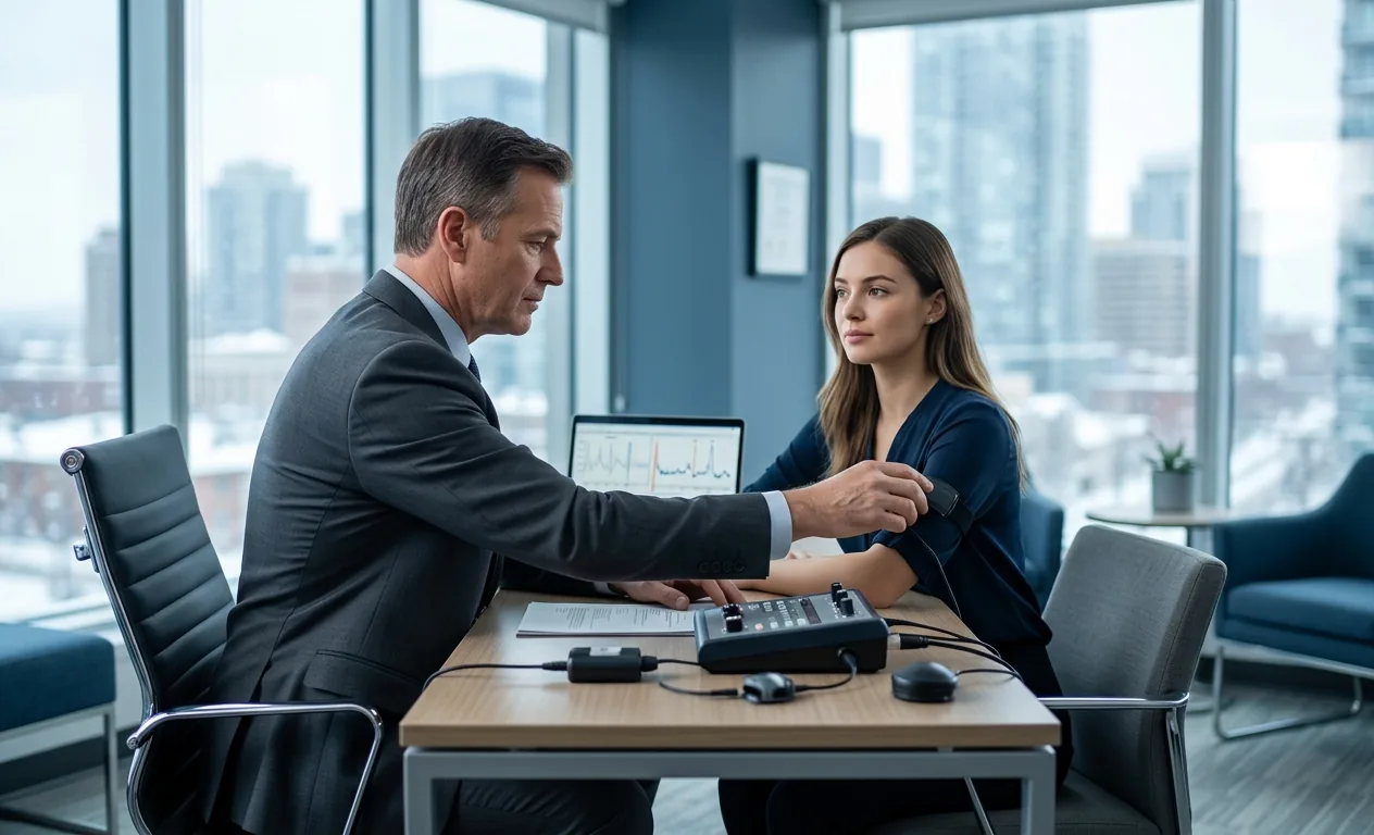 Lie detector test in Canada — SPU examiner conducting a polygraph session