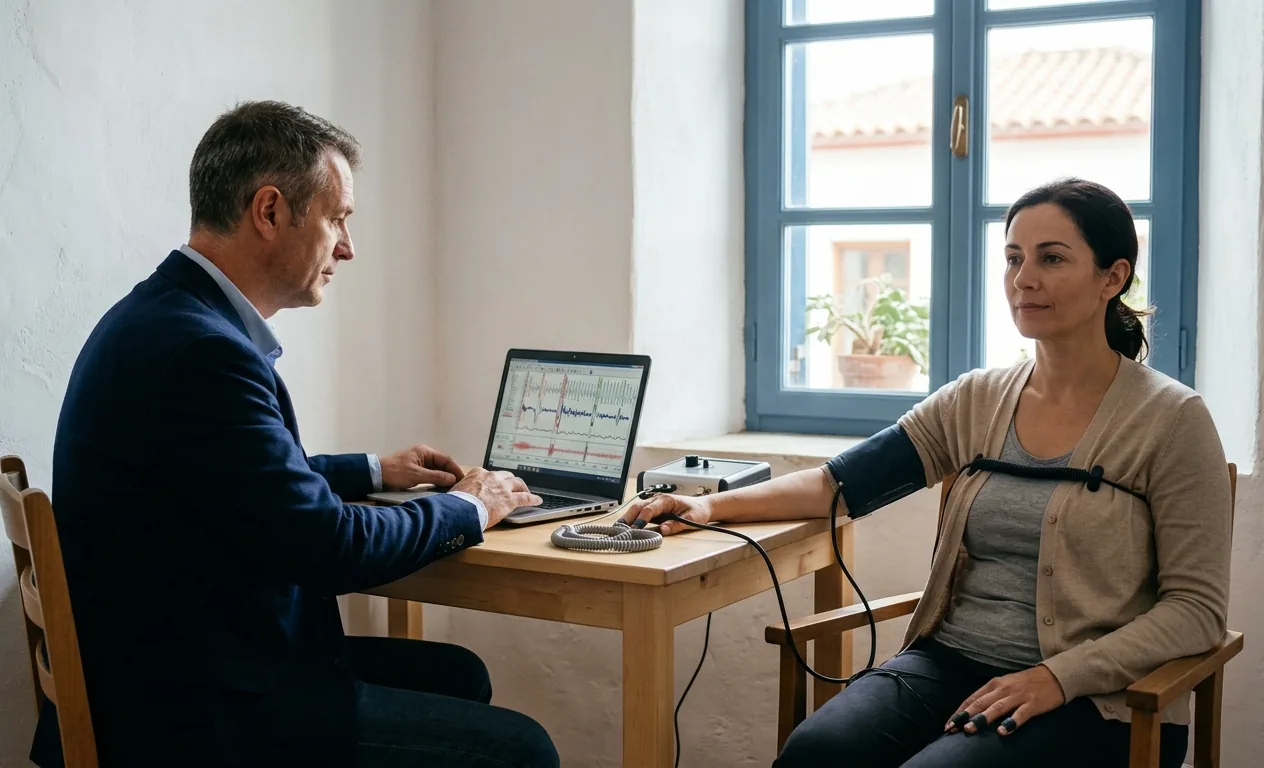 Lie detector test in Greece — SPU examiner conducting a polygraph session