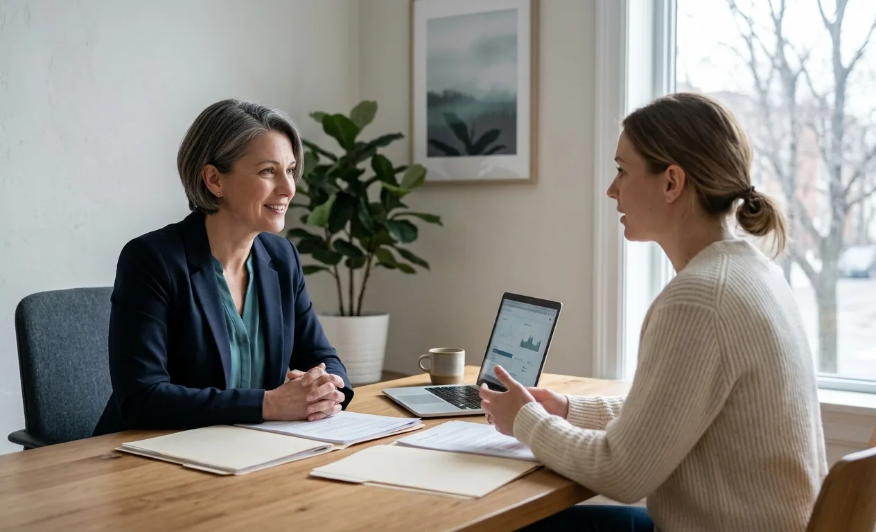 Polygraph examiner consulting a client before a lie detector test in Canada