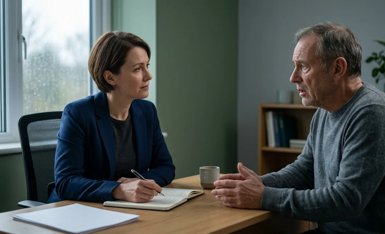 Polygraph examiner consulting a client before a lie detector test in Ireland