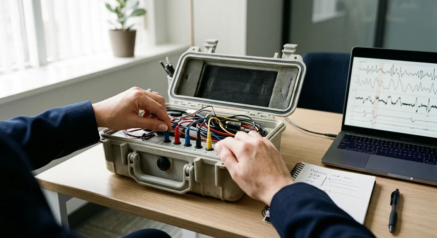 Certified SPU polygraph examiner preparing equipment for a test in Dublin