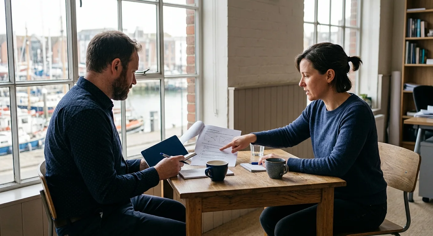Polygraph examiner discussing question wording with a client in Dublin