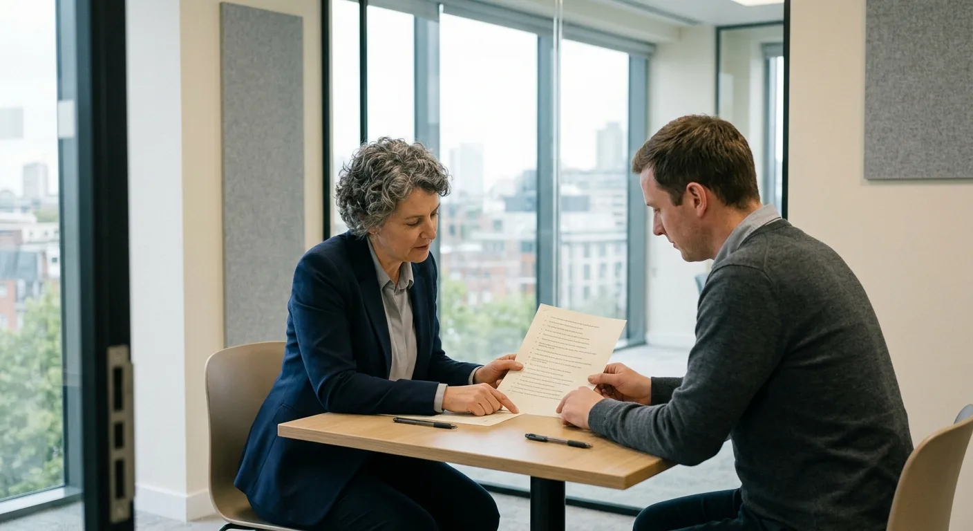 Polygraph examiner agreeing question wording with a client in London